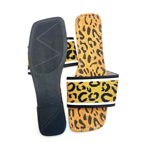 Animal print flat sandals square  womens leopard brown black chicsize US 9 EU 41 - Picture 4 of 7